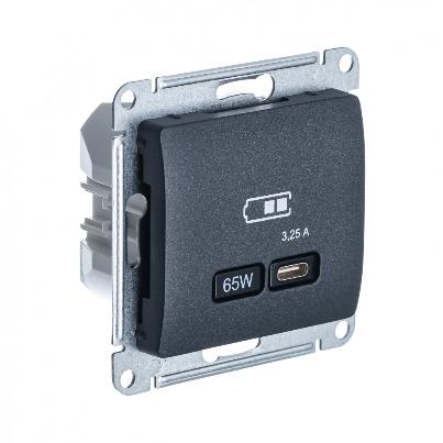 Зарядка USB тип С 65W высокоскоростная зарядка QC, PD Systeme Electric Glossa антрацит GSL000727 GSL000727 - магазин электротехники Electroshop