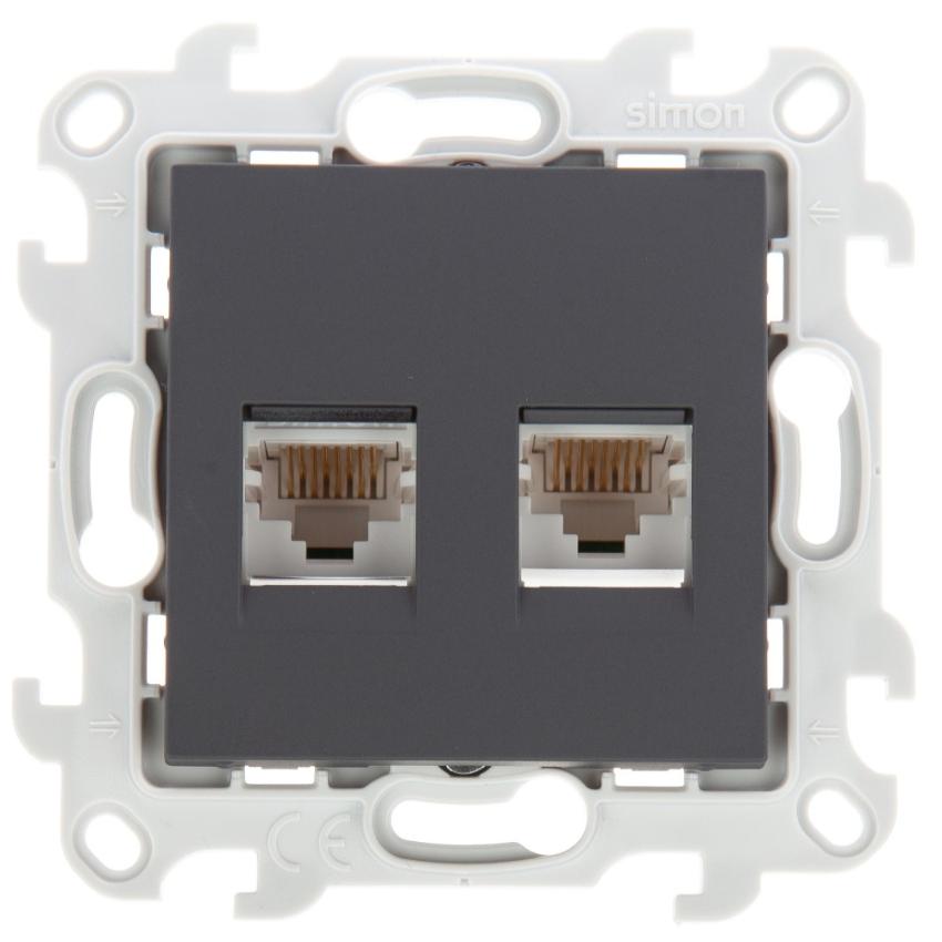 Розетка компьютерная 2хRJ45 кат 5е UTP Simon 24 Harmonie графит 2450593-038 2450593-038 - магазин электротехники Electroshop