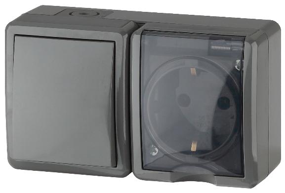 Блок розетка+выключатель IP54 16A(10AX)-250В открытой установки Эра Эксперт серый 11-7401-03 Б0020734 Б0020734 - магазин электротехники Electroshop