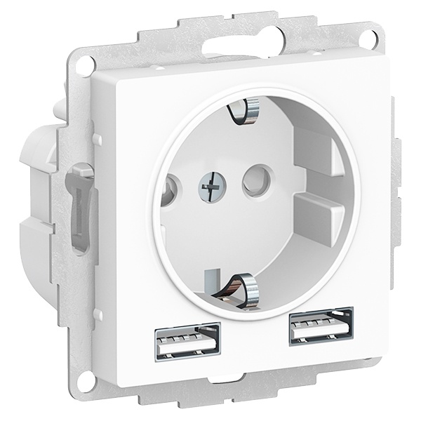 Зарядка розетка с/з 16А + USB A+A 5В/2,4А, 2х5В/1,2А AtlasDesign белый Systeme Electric ATN000130 ATN000130 - магазин электротехники Electroshop