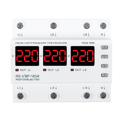 Трехфазное реле напряжения RE V3F-40A на DIN-рейку ROSTOKELECTRO 46-305 46-305 - магазин электротехники Electroshop