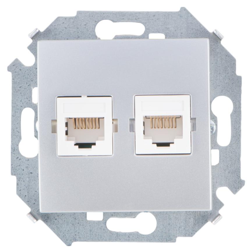 Розетка компьютерная двойная RJ45 кат.5е Systimax Simon 15 алюминий 1591593-033 1591593-033 - магазин электротехники Electroshop