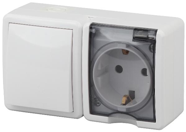 Блок розетка+выключатель IP54 16A(10AX)-250В открытой установки Эра Эксперт белый 11-7401-01 Б0020733 Б0020733 - магазин электротехники Electroshop