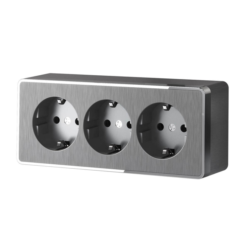 Розетка тройная с/з со шторками Werkel Gallant графит рифленый W5073104 4690389163852 4690389163852 - магазин электротехники Electroshop