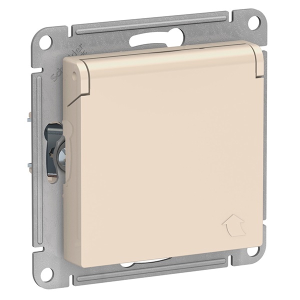 Розетка с заземлением со шторками с крышкой 16А IP20 AtlasDesign бежевый Systeme Electric ATN000246 ATN000246 - магазин электротехники Electroshop