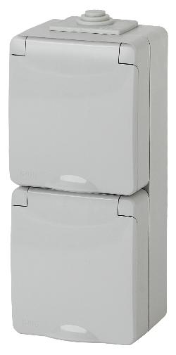 Розетка 2х2P+E вертикальная IP65 16A-250В открытой установки серый 11-2607-03 Б0036002 Б0036002 - магазин электротехники Electroshop