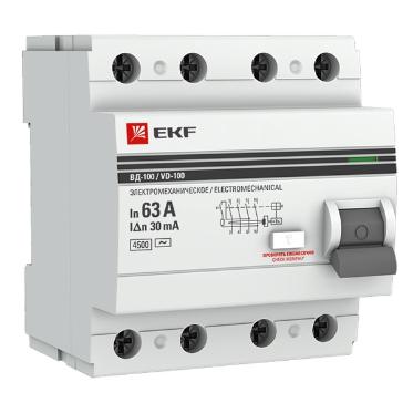 УЗО ВД-100 4P 63А/ 30мА (электромеханическое) АС PROxima EKF (ВДТ) elcb-4-63-30-em-pro elcb-4-63-30-em-pro - магазин электротехники Electroshop