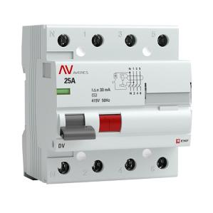 Устройство защитного отключения УЗО EKF AVERES DV 4P 25А 30мА (электромеханическое) АС rccb-4-25-30-ac-av rccb-4-25-30-ac-av - магазин электротехники Electroshop