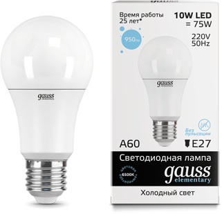 Лампа светодиодная Gauss LED Elementary A60 10W E27 6500K 23230 23230 - магазин электротехники Electroshop