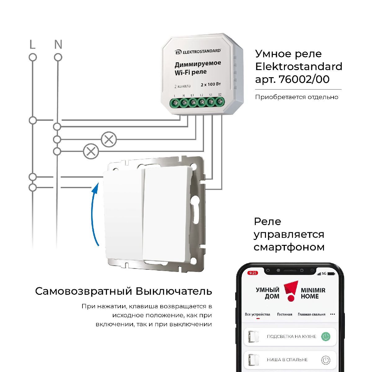 Выключатель двухклавишный с самовозвратом Werkel 4690389192319 W1122401 a062572 4690389192319 - магазин электротехники Electroshop