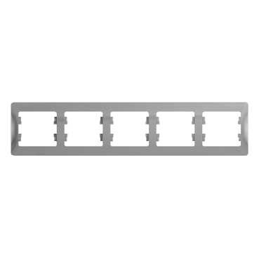 Рамка Schneider Electric Glossa 5-постовая, горизонтальная, алюминий GSL000305  GSL000305 - магазин электротехники Electroshop