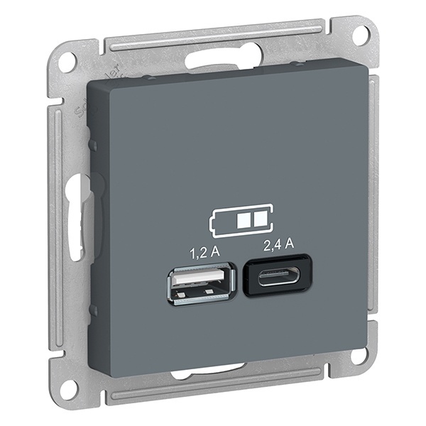 Зарядное устройство USB тип A+С 5В/2,4 А 2х5В/1,2А AtlasDesign грифель Systeme Electric ATN000739 ATN000739 - магазин электротехники Electroshop