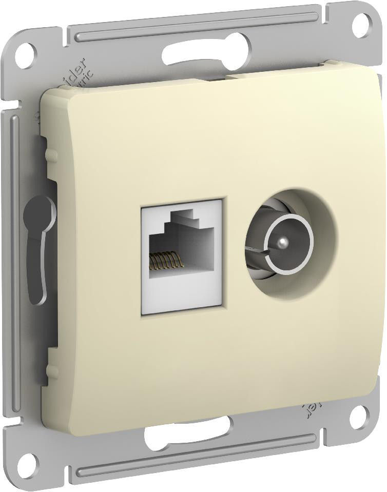 Розетка двойная ТВ + компьютерная RJ45 кат.5E механизм Systeme Electric Glossa бежевый GSL000289 GSL000289 - магазин электротехники Electroshop