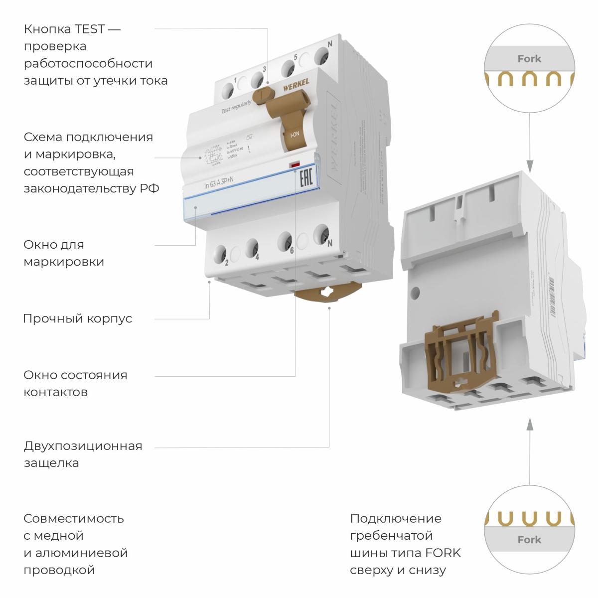 Устройство защитного отключения 3P+N 25 A 30 mА АС 6 kА Werkel W914P256 4690389193156 a062564 4690389193156 - магазин электротехники Electroshop