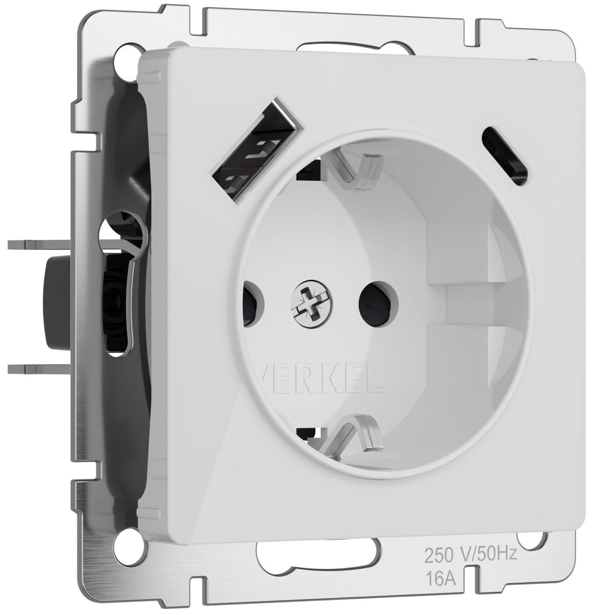 Розетка с заземлением, шторками и USB тип A+C Werkel 4690389197345 W1171741 a064014 4690389197345 - магазин электротехники Electroshop