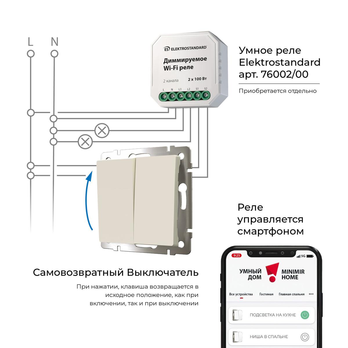 Выключатель двухклавишный с самовозвратом Werkel 4690389192357 W1122462 a062577 4690389192357 - магазин электротехники Electroshop