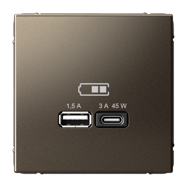 Зарядка USB ArtGallery тип-А и тип-C 45Вт QC PD мокко Systeme Electric GAL000629 GAL000629 - магазин электротехники Electroshop
