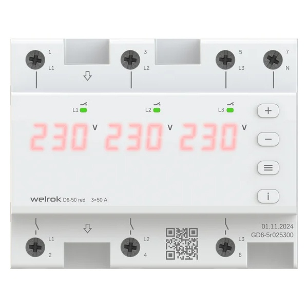 Трехфазное реле напряжения Welrok D6-50 red 4660251140403 4660251140403 - магазин электротехники Electroshop