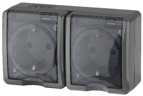 Розетка 2х2P+E IP54 со шторками 16A-250В открытой установки Эра Эксперт серый 11-2404-03 Б0020719 Б0020719 - магазин электротехники Electroshop
