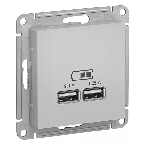 Зарядка USB 5В, 1 порт x 2,1 А, 2 порта х 1,05 А AtlasDesign алюминий Systeme Electric ATN000333 ATN000333 - магазин электротехники Electroshop