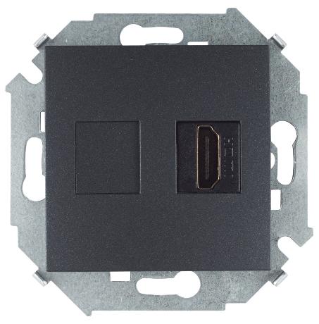 Розетка HDMI аудио/видео v1.4 тип А Simon 15 графит 1591407-038 1591407-038 - магазин электротехники Electroshop