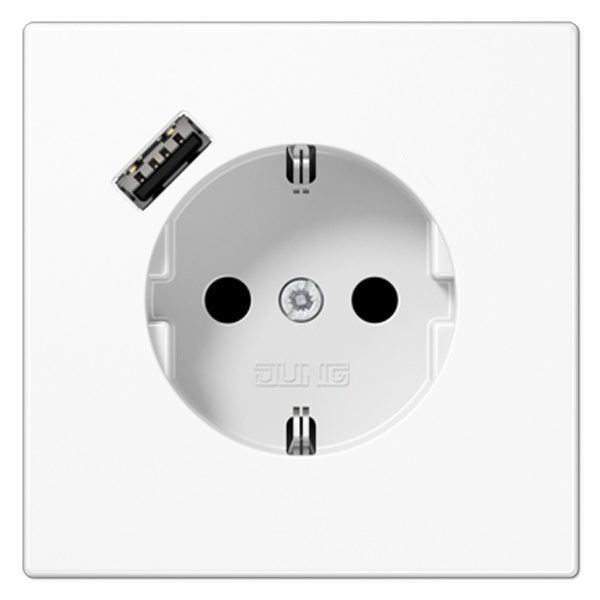 Розетка с заземлением и с USB-зарядным устройством тип A Jung LS Белый LS1520-18AWW LS1520-18AWW - магазин электротехники Electroshop