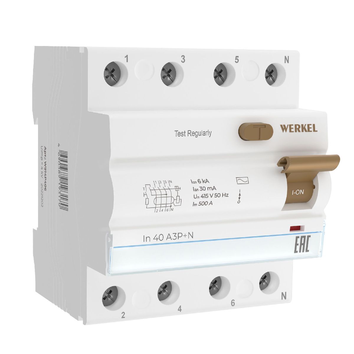Устройство защитного отключения 3P+N 40 A 30 mА АС 6 kА Werkel W914P406 4690389193170 a062565 4690389193170 - магазин электротехники Electroshop