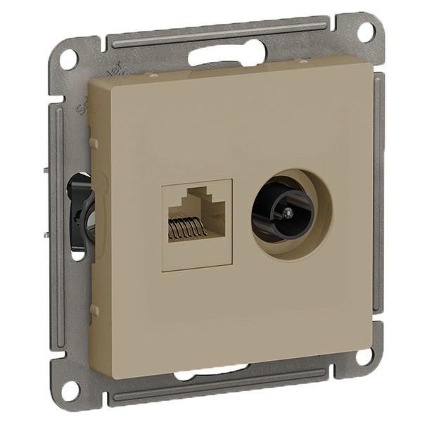 Розетка двойная ТV + компьютерная RJ45 кат 5Е AtlasDesign шампань Systeme Electric ATN000589 ATN000589 - магазин электротехники Electroshop
