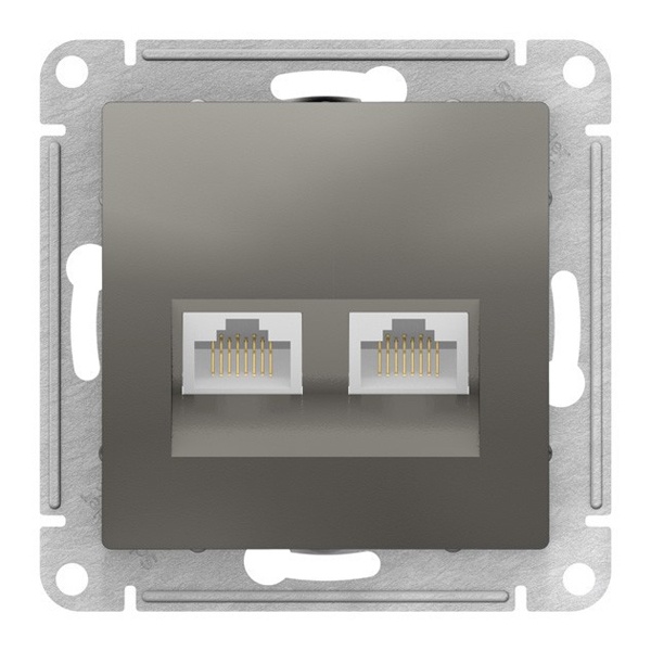 Розетка двойная компьютерная RJ45+RJ45 кат 6A AtlasDesign сталь Systeme Electric ATN000988 ATN000988 - магазин электротехники Electroshop