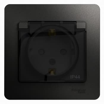 Розетка с заземлением со шторками с крышкой 16А IP44 в сборе Schneider Electric Glossa антрацит GSL000748 GSL000748 - магазин электротехники Electroshop