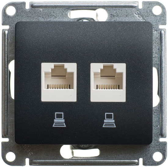 Розетка двойная компьютерная RJ45+RJ45 кат.5E механизм Schneider Electric Glossa антрацит GSL000785KK GSL000785KK - магазин электротехники Electroshop