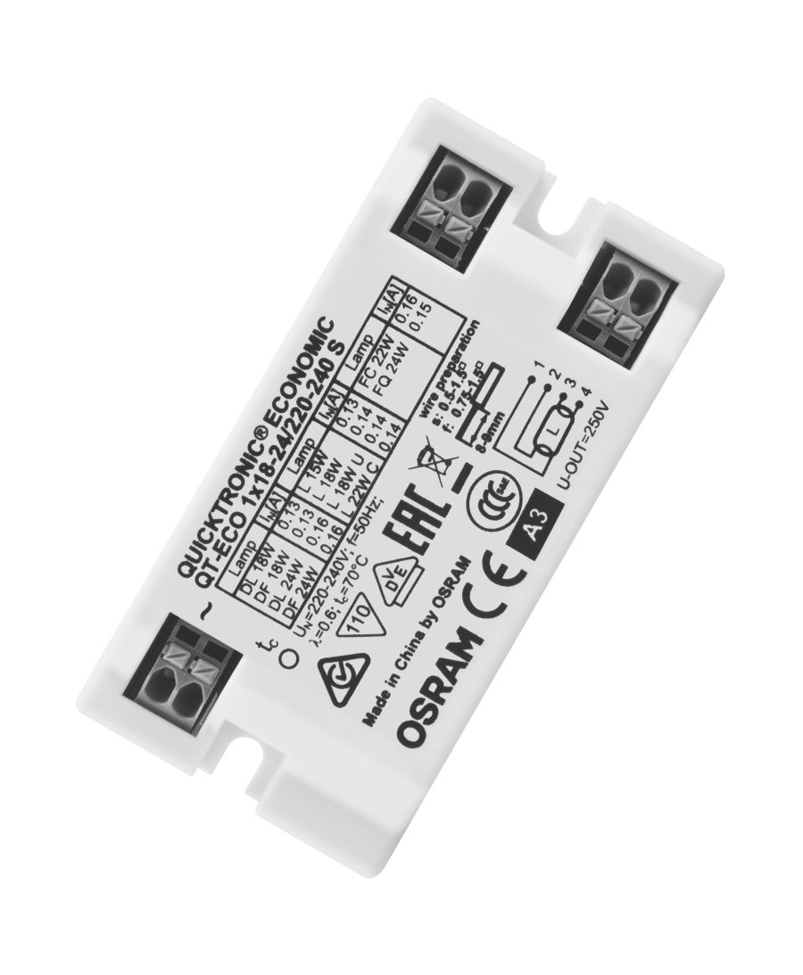 ЭПРА Osram QT ECO 1X18-24/230-240S L15 18 22; HO24; FC22; DL18 24; DF 18 24 80x40x22 для компактных люминесцентных ламп 4050300638560 4050300638560 - магазин электротехники Electroshop
