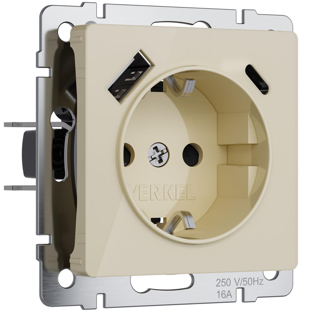 Розетка с заземлением, шторками и USB тип A+C Werkel 4690389197833 W1171743 a064131 4690389197833 - магазин электротехники Electroshop