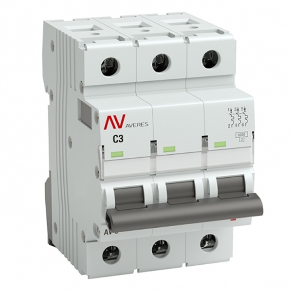 Выключатель автоматический EKF AVERES AV-6 3A (C) 3P трехфазный 6kA mcb6-3-03C-av mcb6-3-03C-av - магазин электротехники Electroshop