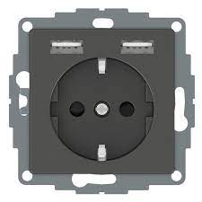 Зарядка розетка с/з 16А + USB A+С 5В/2,4А/3,0А, 2х5В/1,5А AtlasDesign карбон Systeme Electric ATN001032 ATN001032 - магазин электротехники Electroshop