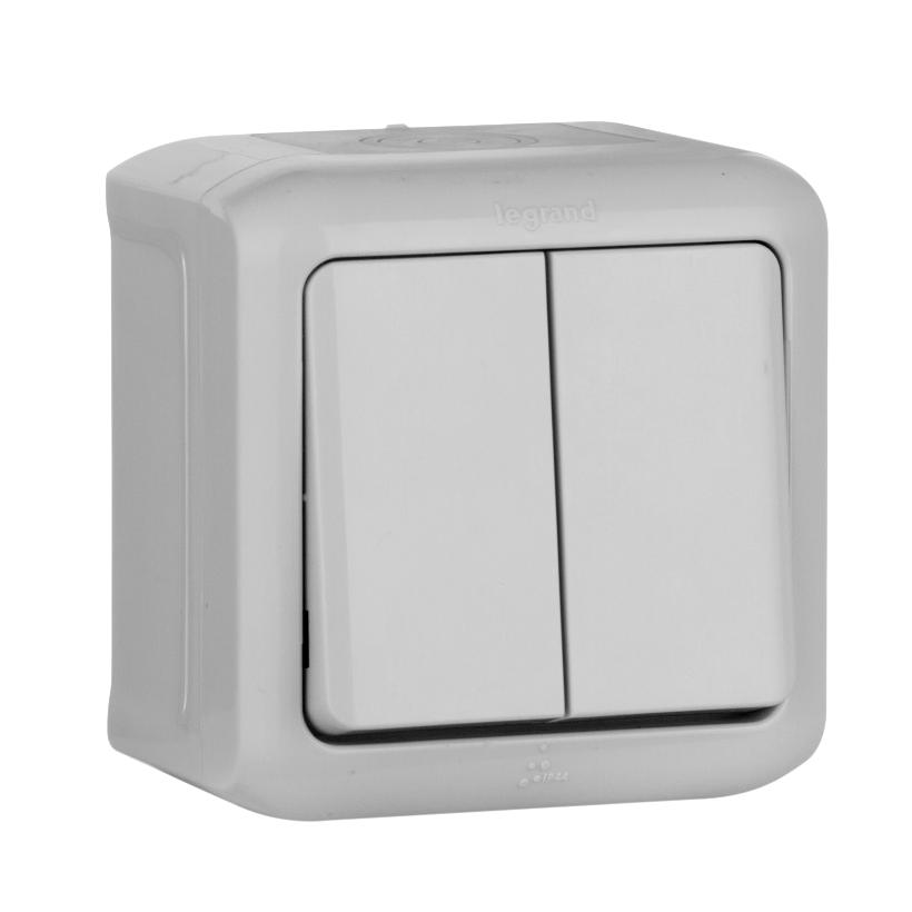 Переключатель двухклавишный IP44 Legrand Quteo серый 782331 782331 - магазин электротехники Electroshop
