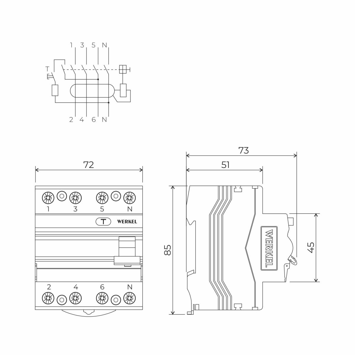 Устройство защитного отключения 3P+N 40 A 30 mА АС 6 kА Werkel W914P406 4690389193170 a062565 4690389193170 - магазин электротехники Electroshop