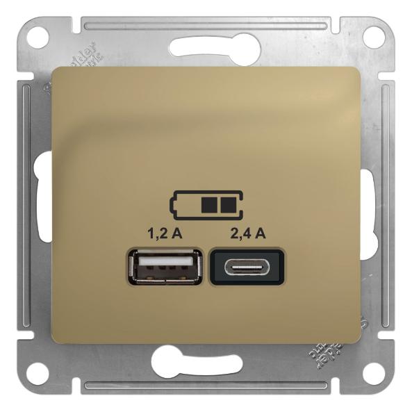 Зарядное устройство USB тип A+С 5В/2,4 А 2х5В/1,2 А, Systeme Electric Glossa титан GSL000439 GSL000439 - магазин электротехники Electroshop