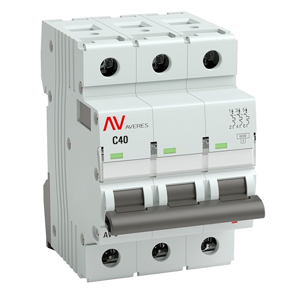 Выключатель автоматический EKF AVERES AV-6 40A (C) 3P трехфазный 6kA mcb6-3-40C-av mcb6-3-40C-av - магазин электротехники Electroshop