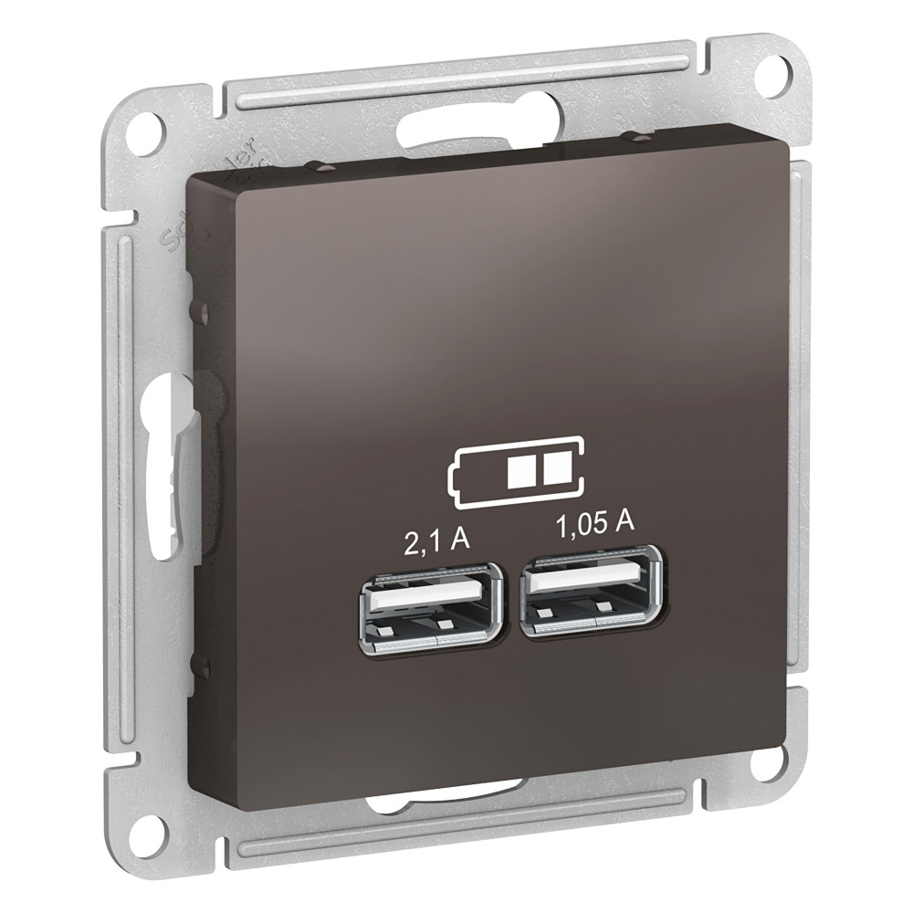 Зарядка USB 5В, 1 порт x 2,1 А, 2 порта х 1,05А AtlasDesign мокко Systeme Electric ATN000633 ATN000633 - магазин электротехники Electroshop