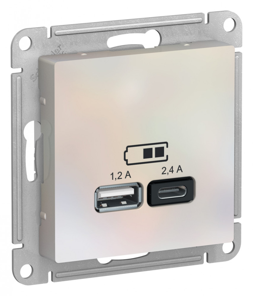 Зарядное устройство USB тип A+С 5В/2,4 А 2х5В/1,2А  tlasDesign жемчуг Systeme Electric ATN000439 ATN000439 - магазин электротехники Electroshop
