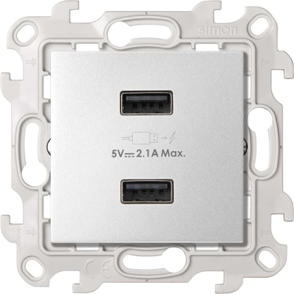Розетка 2хUSB Simon 24 Harmonie алюминий 2411096-033 2411096-033 - магазин электротехники Electroshop