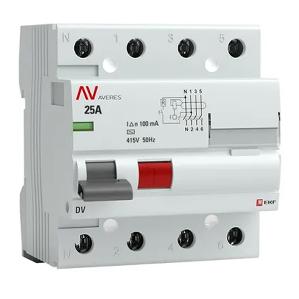 Устройство защитного отключения УЗО EKF AVERES DV 4P 25А 100мА (электромеханическое) АС rccb-4-25-100-ac-av rccb-4-25-100-ac-av - магазин электротехники Electroshop
