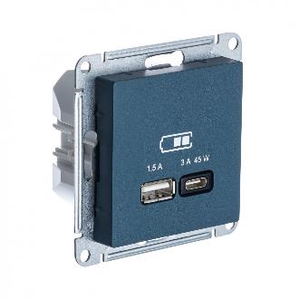 Зарядка USB тип А + тип С 45W высокоскоростная зарядка QC, PD Schneider Electric AtlasDesign изумруд ATN000829 ATN000829 - магазин электротехники Electroshop