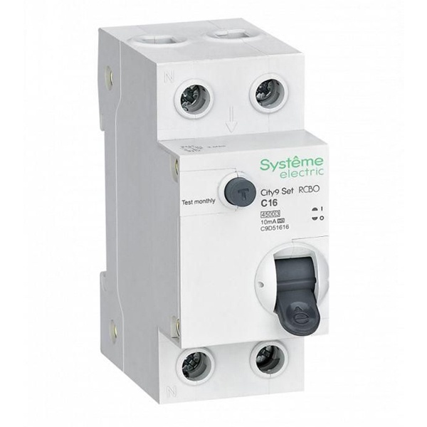 Дифавтомат 1П+Н C16А 10мА тип А однофазный электронный АВДТ 4,5кА City9 Set Systeme Electric C9D51616 C9D51616 - магазин электротехники Electroshop