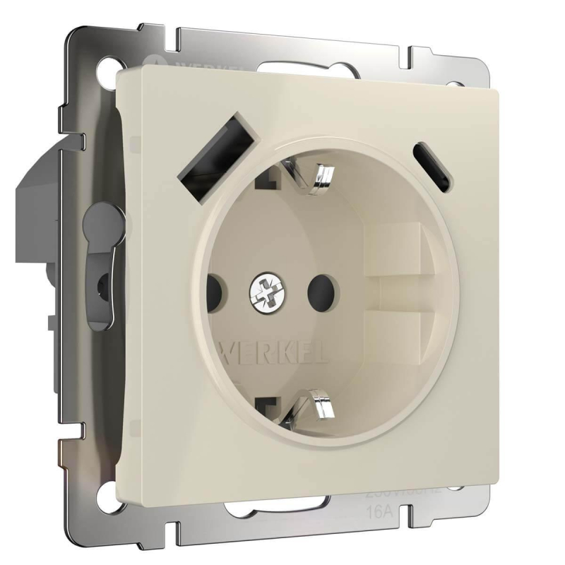 Розетка Werkel с быстрой зарядкой USB Type A+С слоновая кость W1171703 4690389176425 4690389176425 - магазин электротехники Electroshop