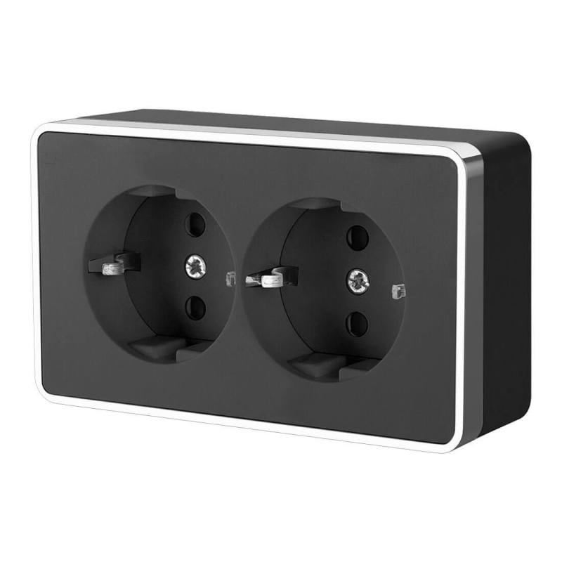 Розетка двойная с заземлением Werkel Gallant черный/хром W5072135 4690389164705 4690389164705 - магазин электротехники Electroshop