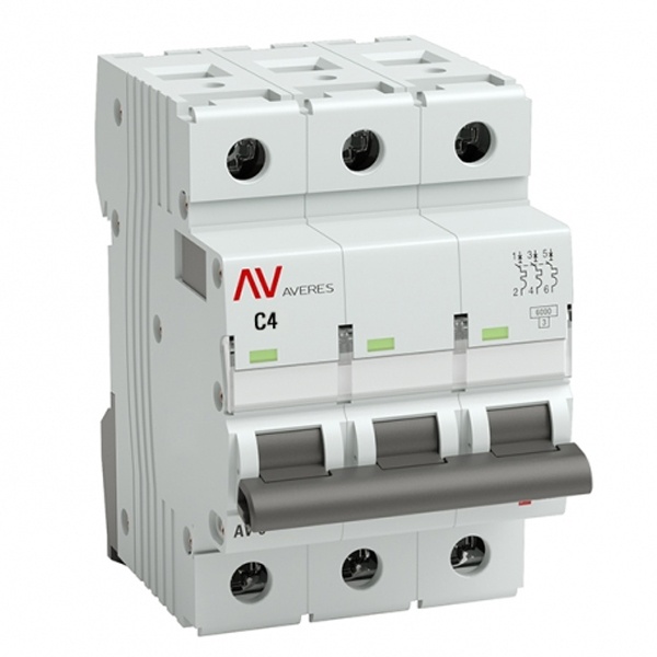 Выключатель автоматический EKF AVERES AV-6 4A (C) 3P трехфазный 6kA mcb6-3-04C-av mcb6-3-04C-av - магазин электротехники Electroshop