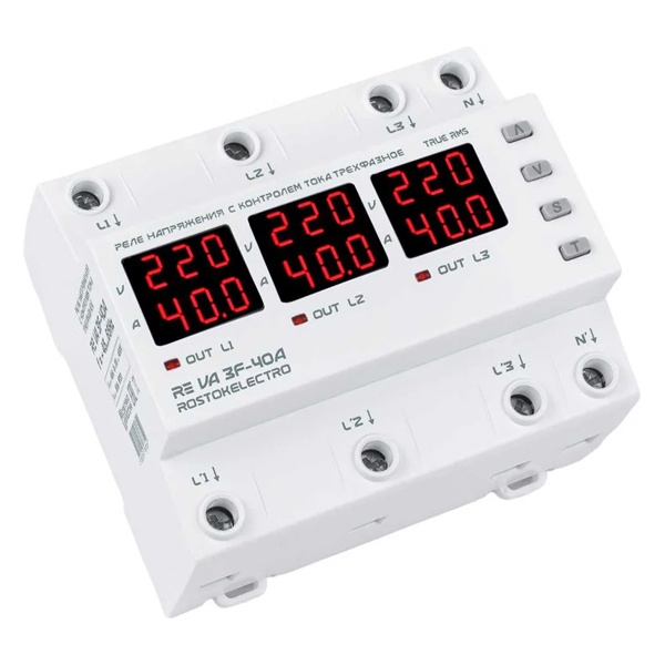 Трехфазное реле напряжения c контролем тока RE VA3F-40A на DIN-рейку ROSTOKELECTRO 46-329 46-329 - магазин электротехники Electroshop