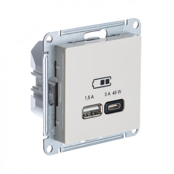 Зарядка USB тип А + тип С 45W высокоскоростная зарядка QC, PD AtlasDesign бежевый Systeme Electric ATN000229 ATN000229 - магазин электротехники Electroshop